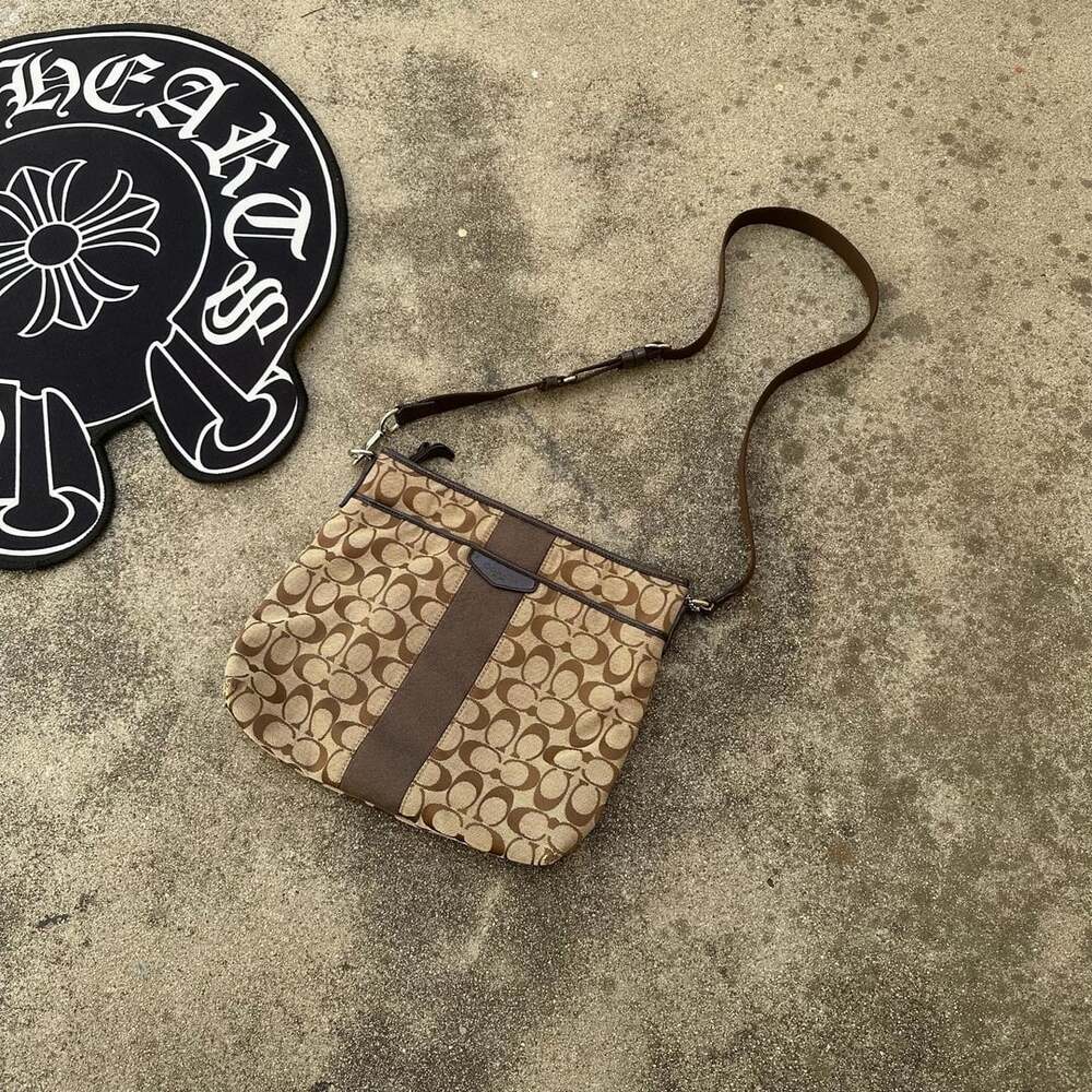 Coach Signature C Stripe Brown Canvas Shoulder Bag